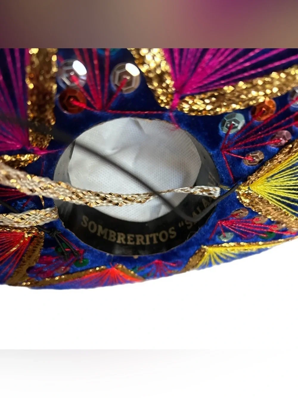 🌺High Quality Blue Velvet Mini Pet Sombrero w/Gold & Multicolor Embellishments